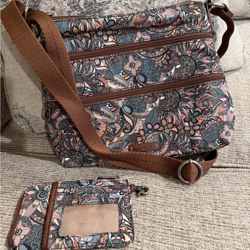Sakroots Crossbody Bag + Wallet Set Boho Floral Print Adjustable Strap BNNU